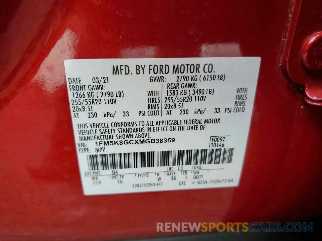 14 fotografías del automóvil dañado 1FM5K8GCXMGB38359 FORD EXPLORER 2021