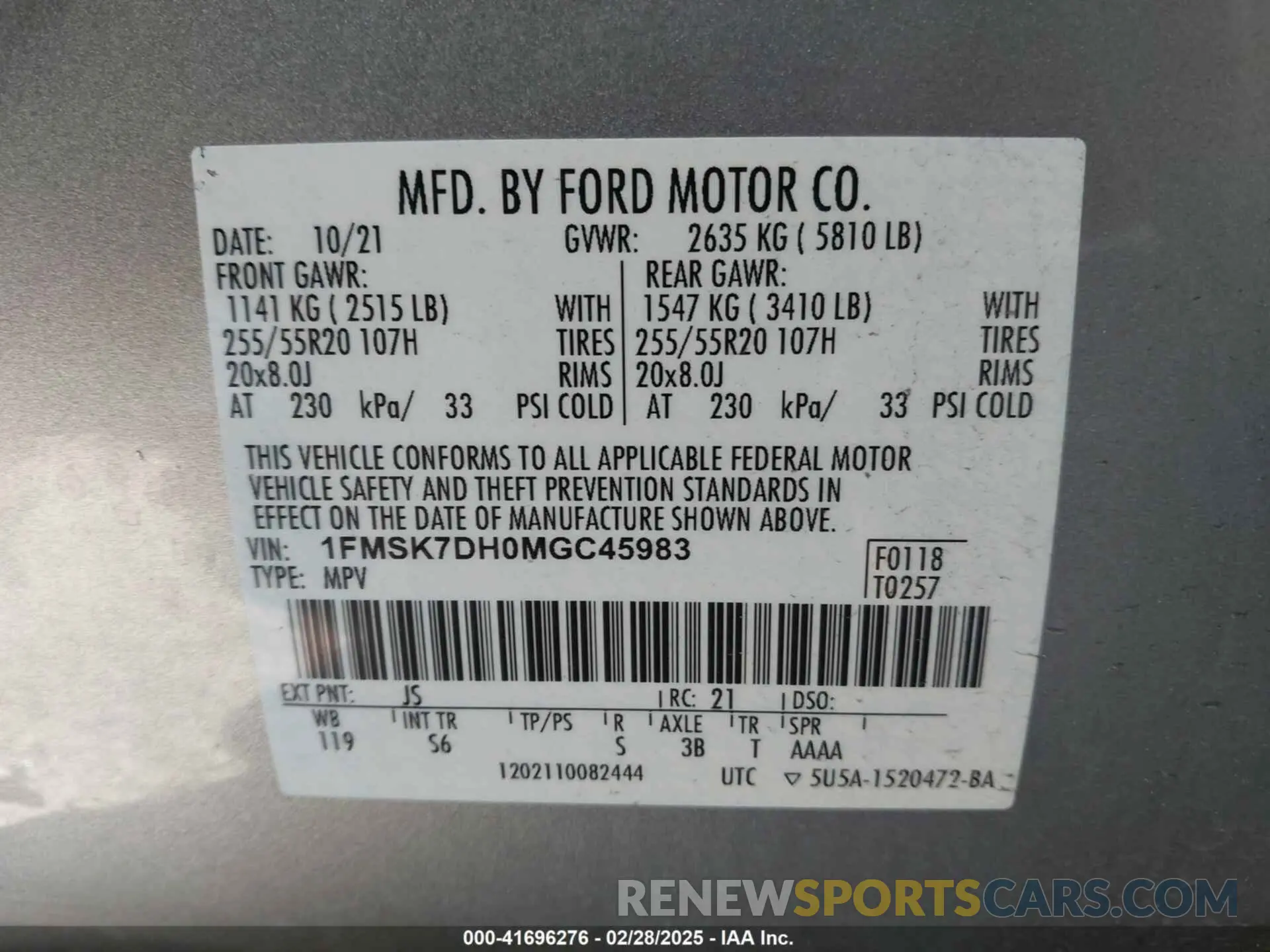 9 fotografías del automóvil dañado 1FMSK7DH0MGC45983 FORD EXPLORER 2021