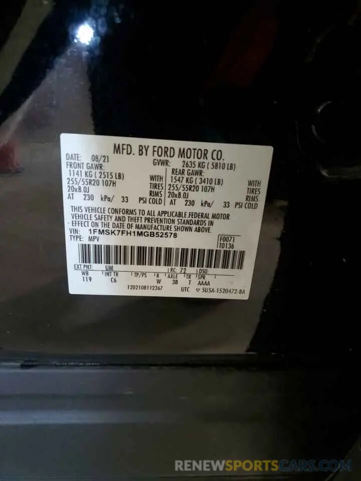 16 fotografías del automóvil dañado 1FMSK7FH1MGB52578 FORD EXPLORER 2021