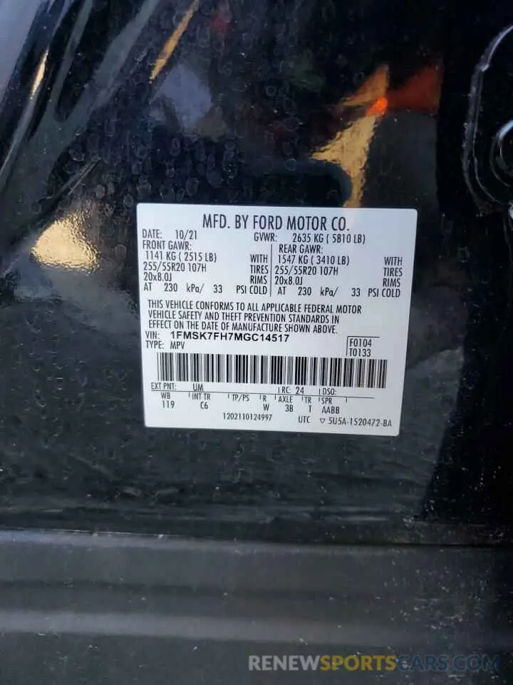14 fotografías del automóvil dañado 1FMSK7FH7MGC14517 FORD EXPLORER 2021