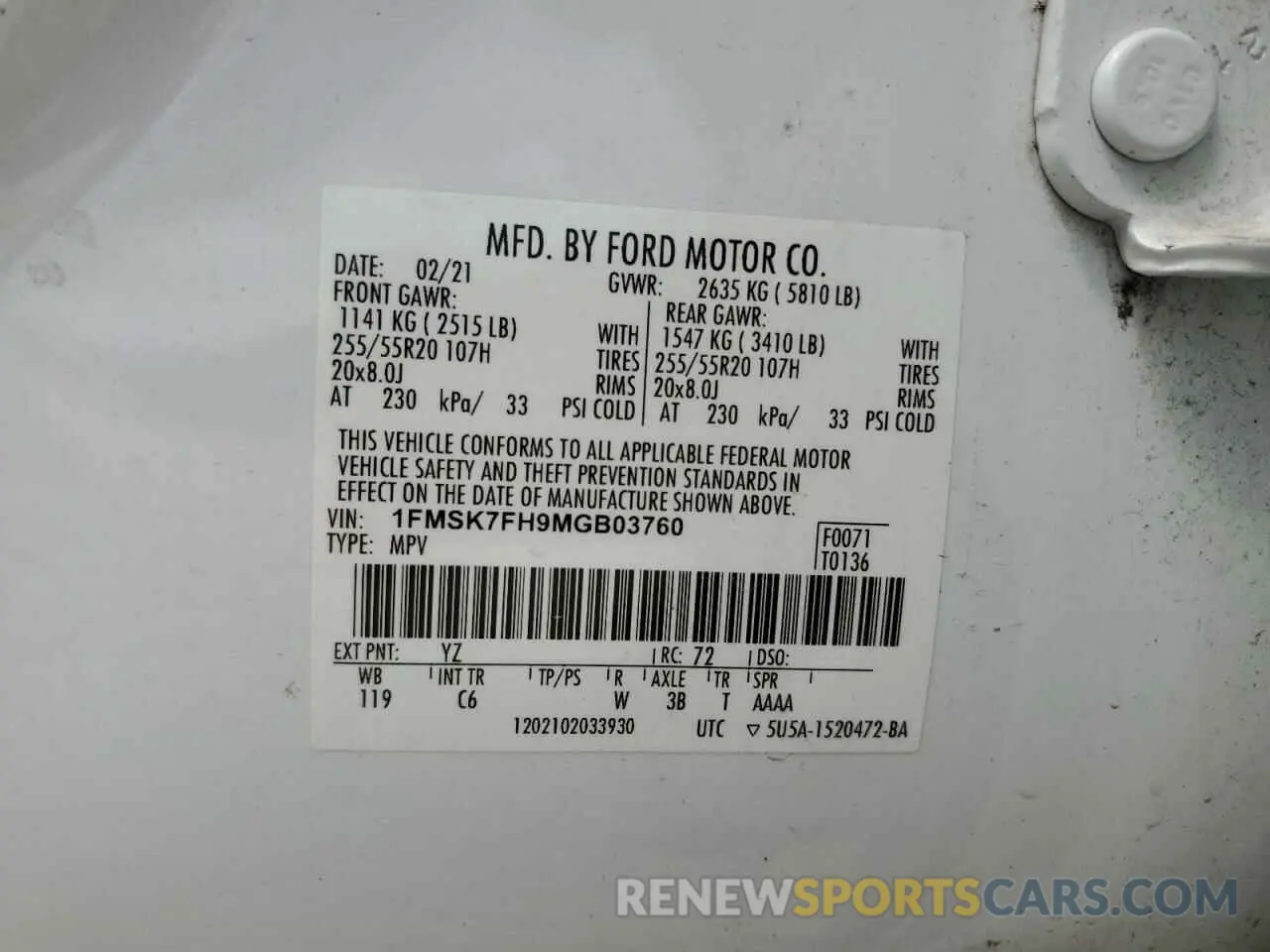 14 fotografías del automóvil dañado 1FMSK7FH9MGB03760 FORD EXPLORER 2021