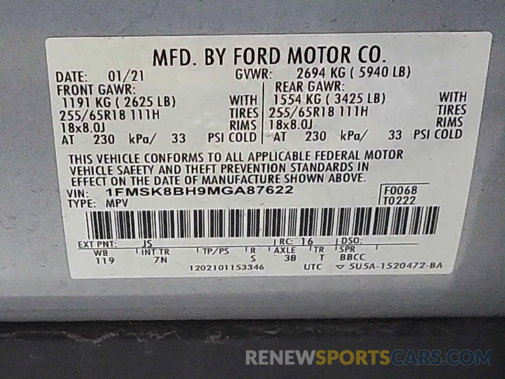 14 fotografías del automóvil dañado 1FMSK8BH9MGA87622 FORD EXPLORER 2021