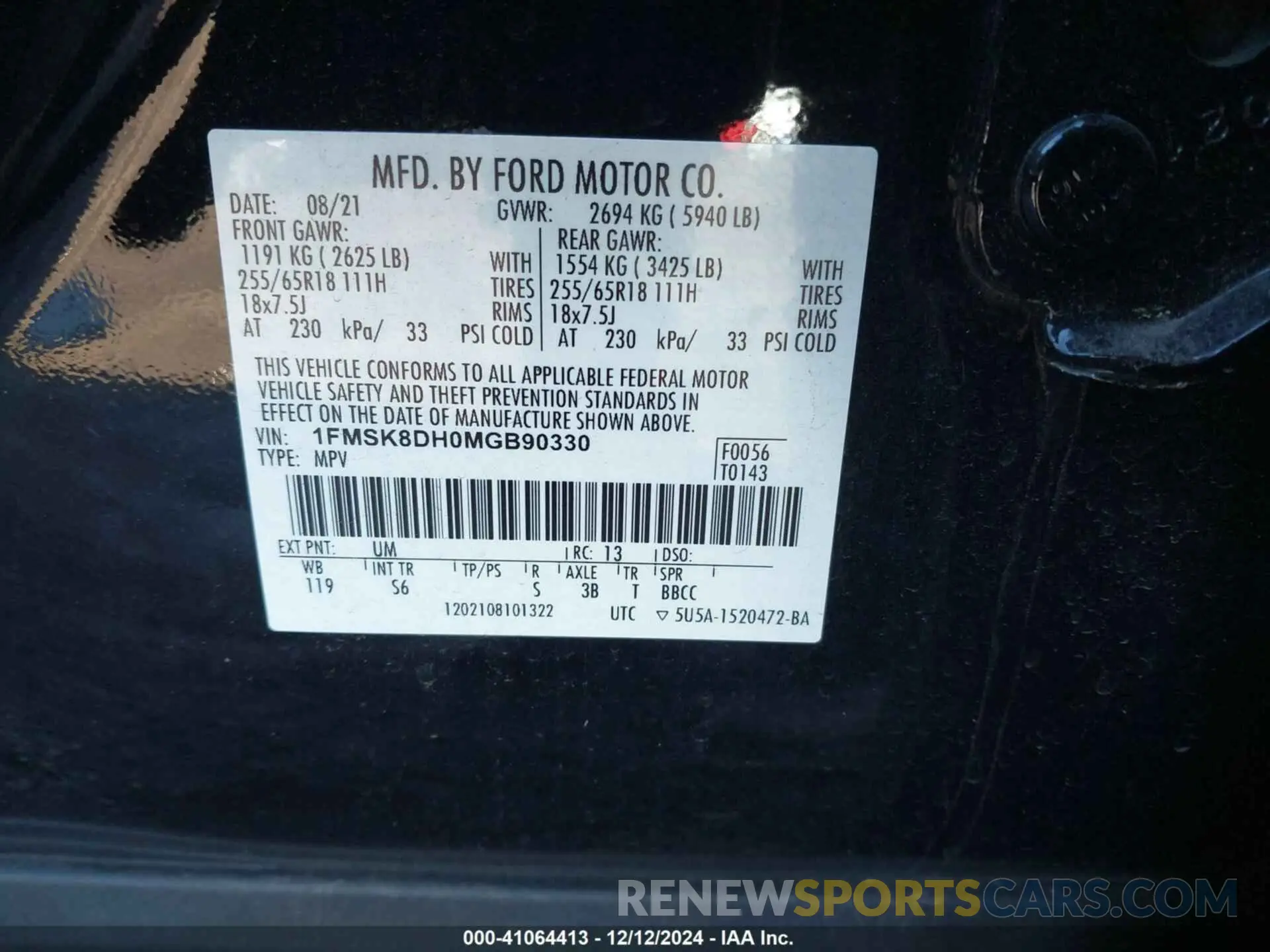 9 fotografías del automóvil dañado 1FMSK8DH0MGB90330 FORD EXPLORER 2021