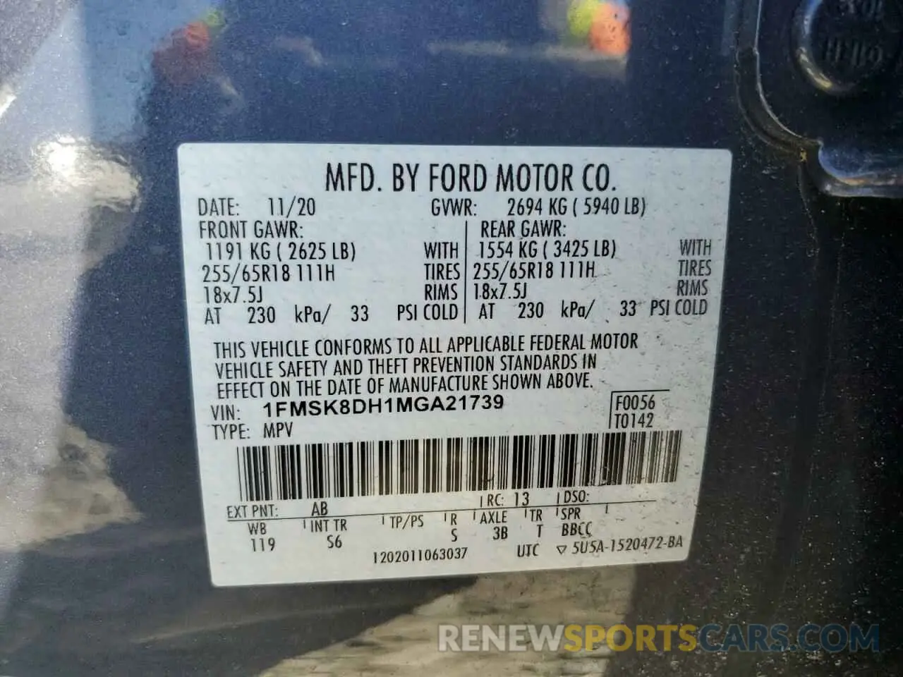 14 fotografías del automóvil dañado 1FMSK8DH1MGA21739 FORD EXPLORER 2021