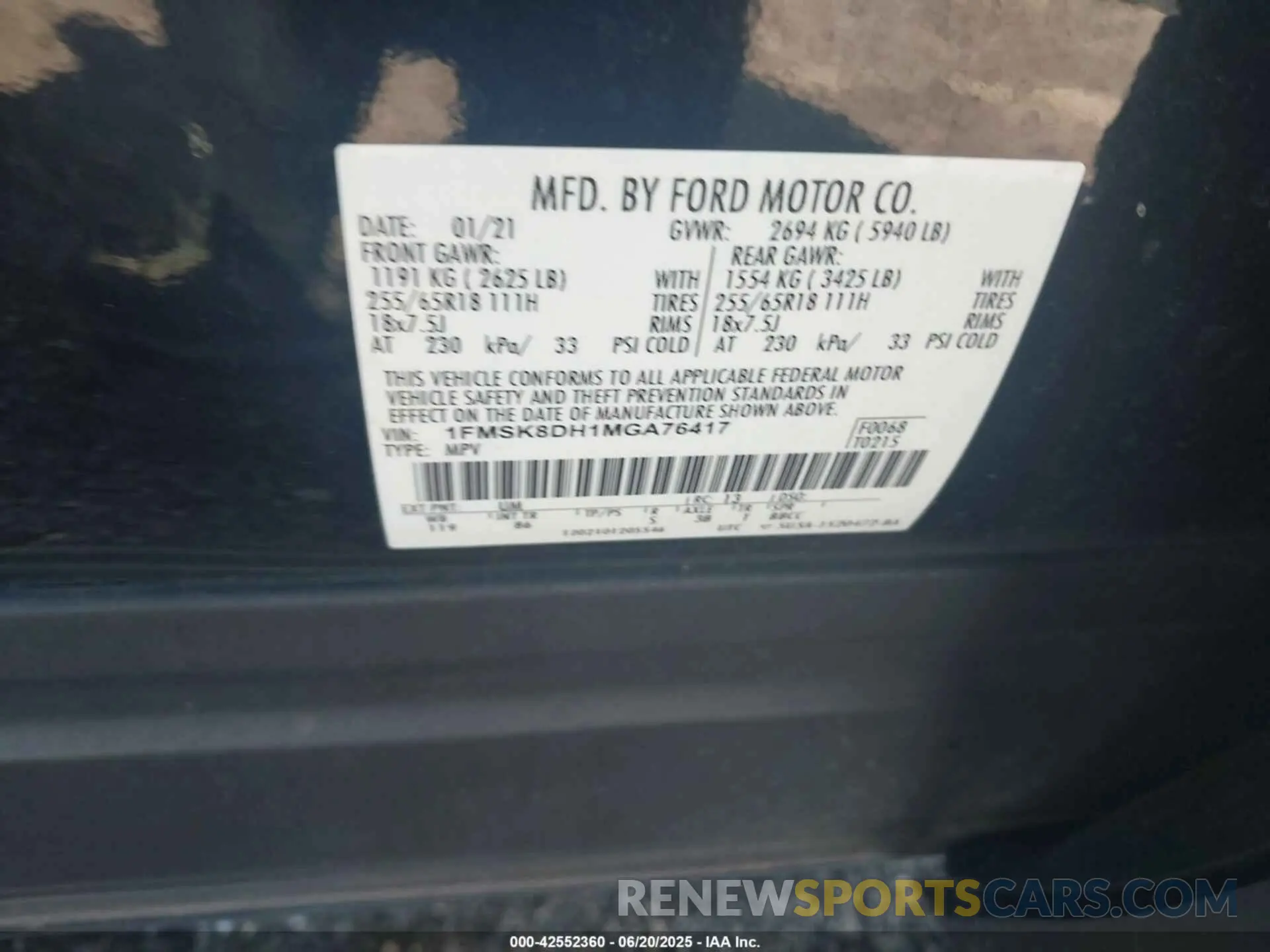 9 fotografías del automóvil dañado 1FMSK8DH1MGA76417 FORD EXPLORER 2021