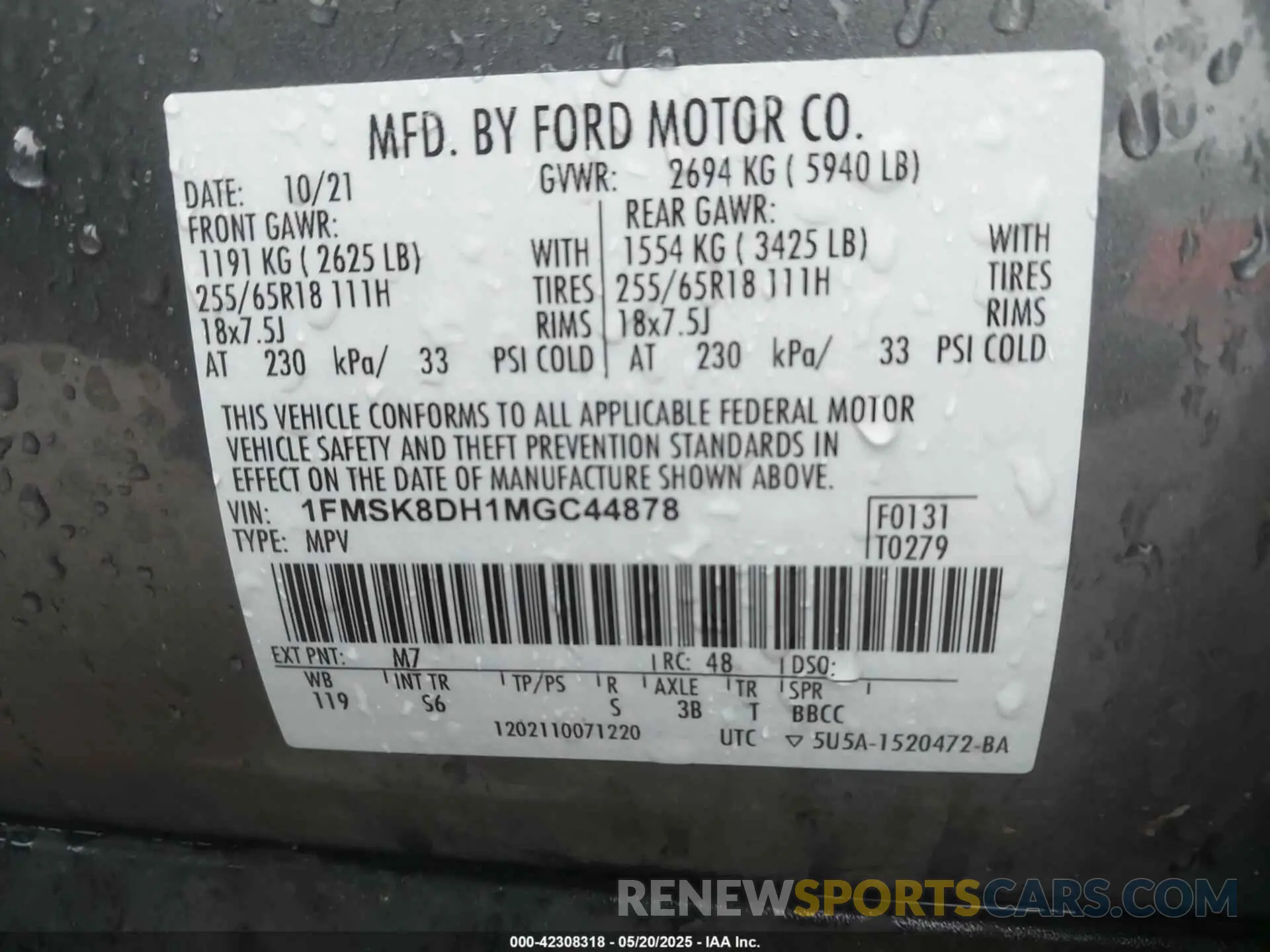 9 fotografías del automóvil dañado 1FMSK8DH1MGC44878 FORD EXPLORER 2021