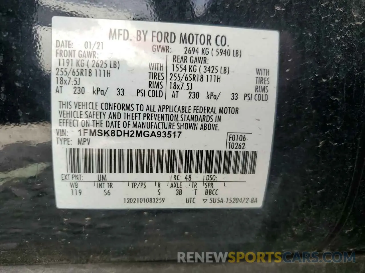 13 fotografías del automóvil dañado 1FMSK8DH2MGA93517 FORD EXPLORER 2021