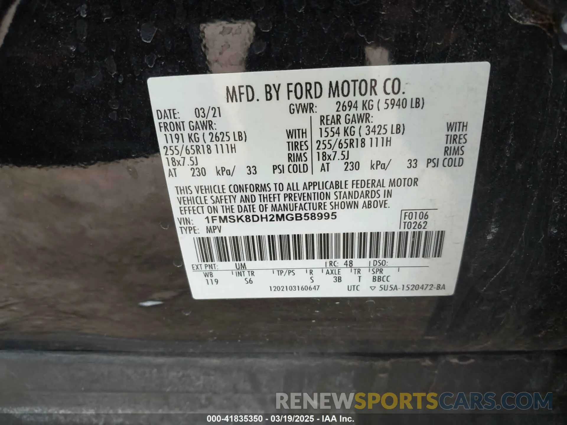 9 fotografías del automóvil dañado 1FMSK8DH2MGB58995 FORD EXPLORER 2021