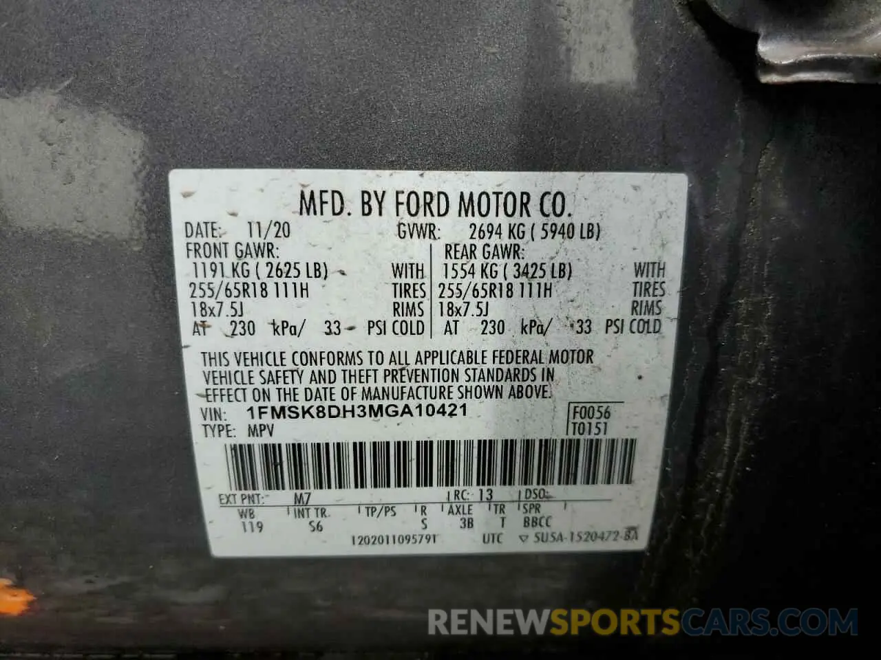 13 fotografías del automóvil dañado 1FMSK8DH3MGA10421 FORD EXPLORER 2021