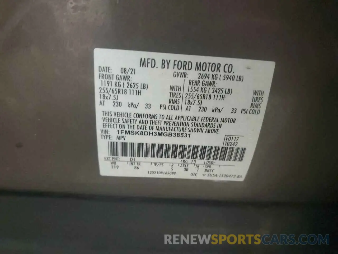 13 fotografías del automóvil dañado 1FMSK8DH3MGB38531 FORD EXPLORER 2021