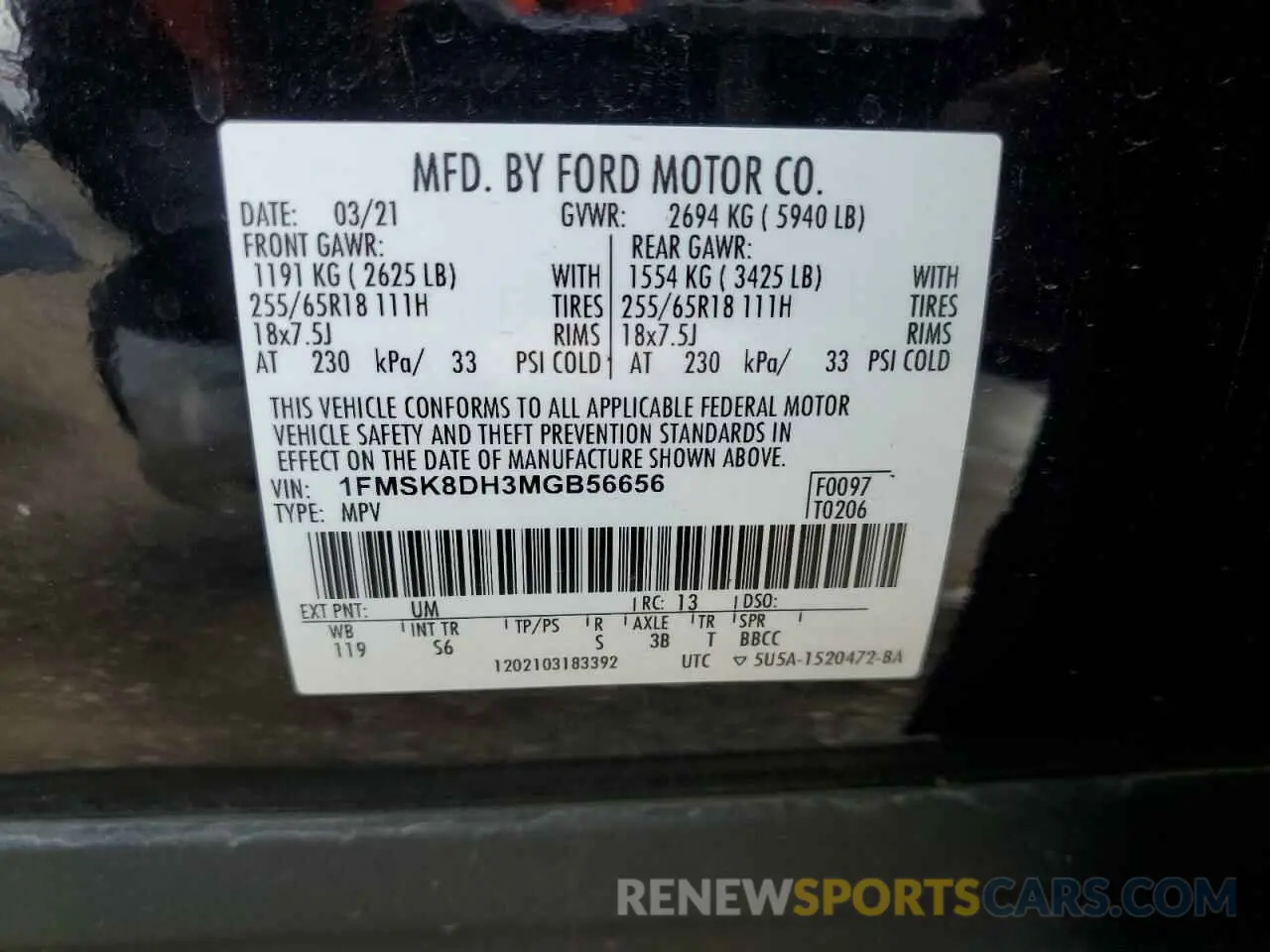13 fotografías del automóvil dañado 1FMSK8DH3MGB56656 FORD EXPLORER 2021