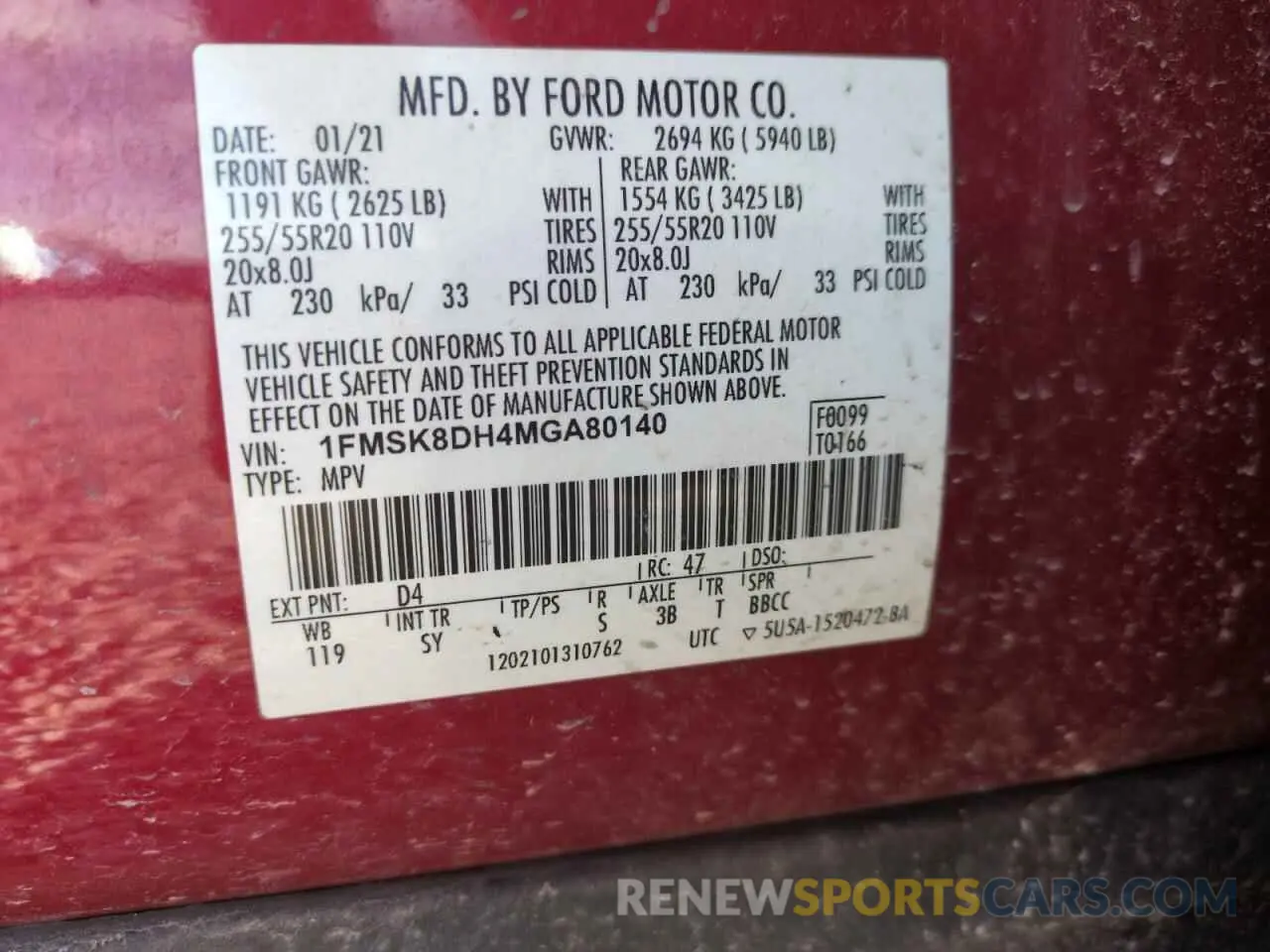 12 fotografías del automóvil dañado 1FMSK8DH4MGA80140 FORD EXPLORER 2021