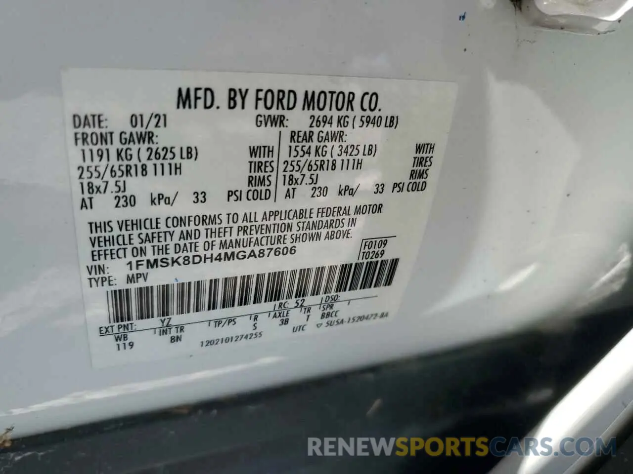 16 fotografías del automóvil dañado 1FMSK8DH4MGA87606 FORD EXPLORER 2021