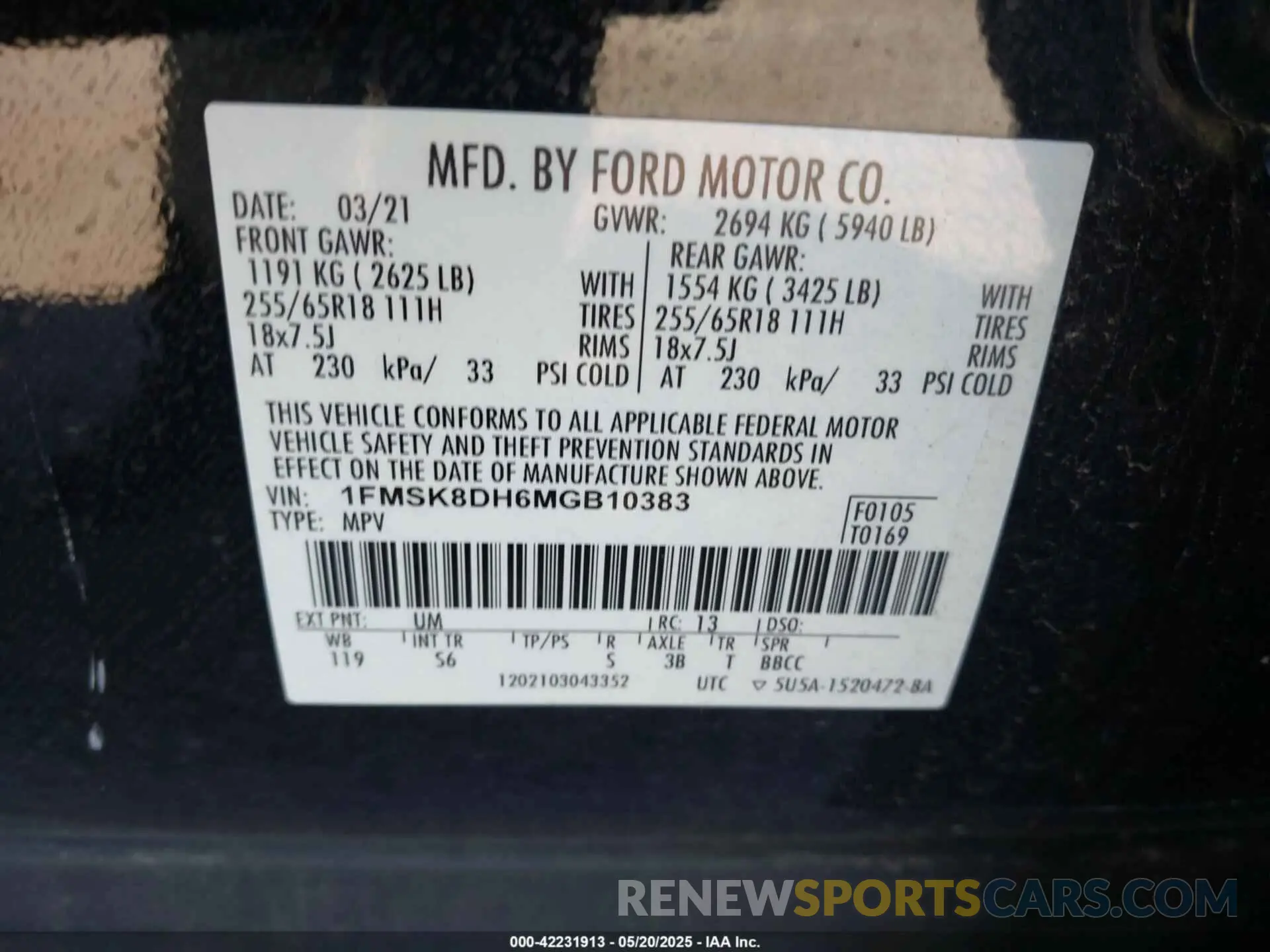9 fotografías del automóvil dañado 1FMSK8DH6MGB10383 FORD EXPLORER 2021