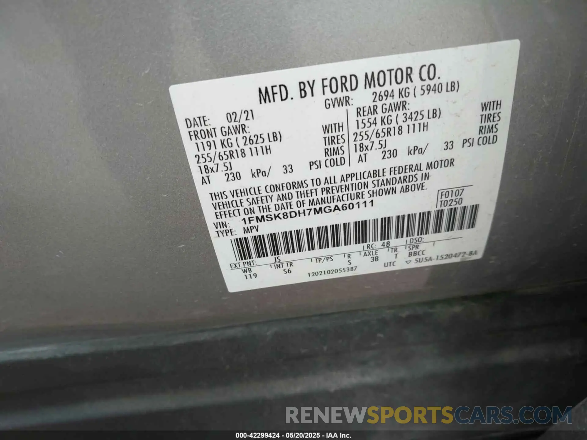 9 fotografías del automóvil dañado 1FMSK8DH7MGA60111 FORD EXPLORER 2021