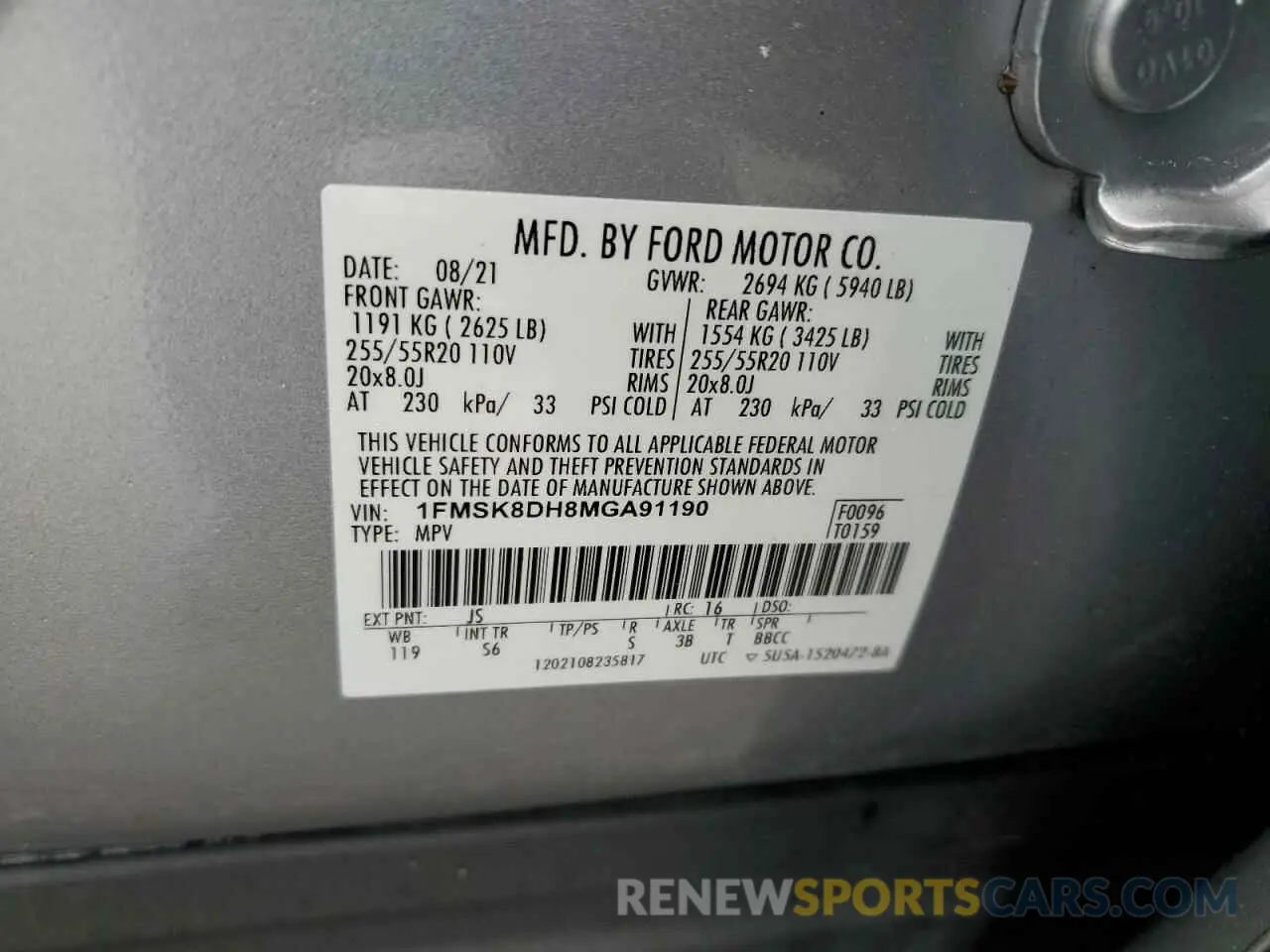 14 fotografías del automóvil dañado 1FMSK8DH8MGA91190 FORD EXPLORER 2021