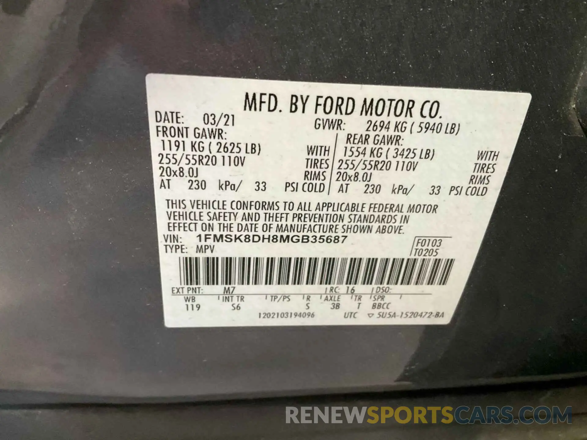 7 fotografías del automóvil dañado 1FMSK8DH8MGB35687 FORD EXPLORER 2021