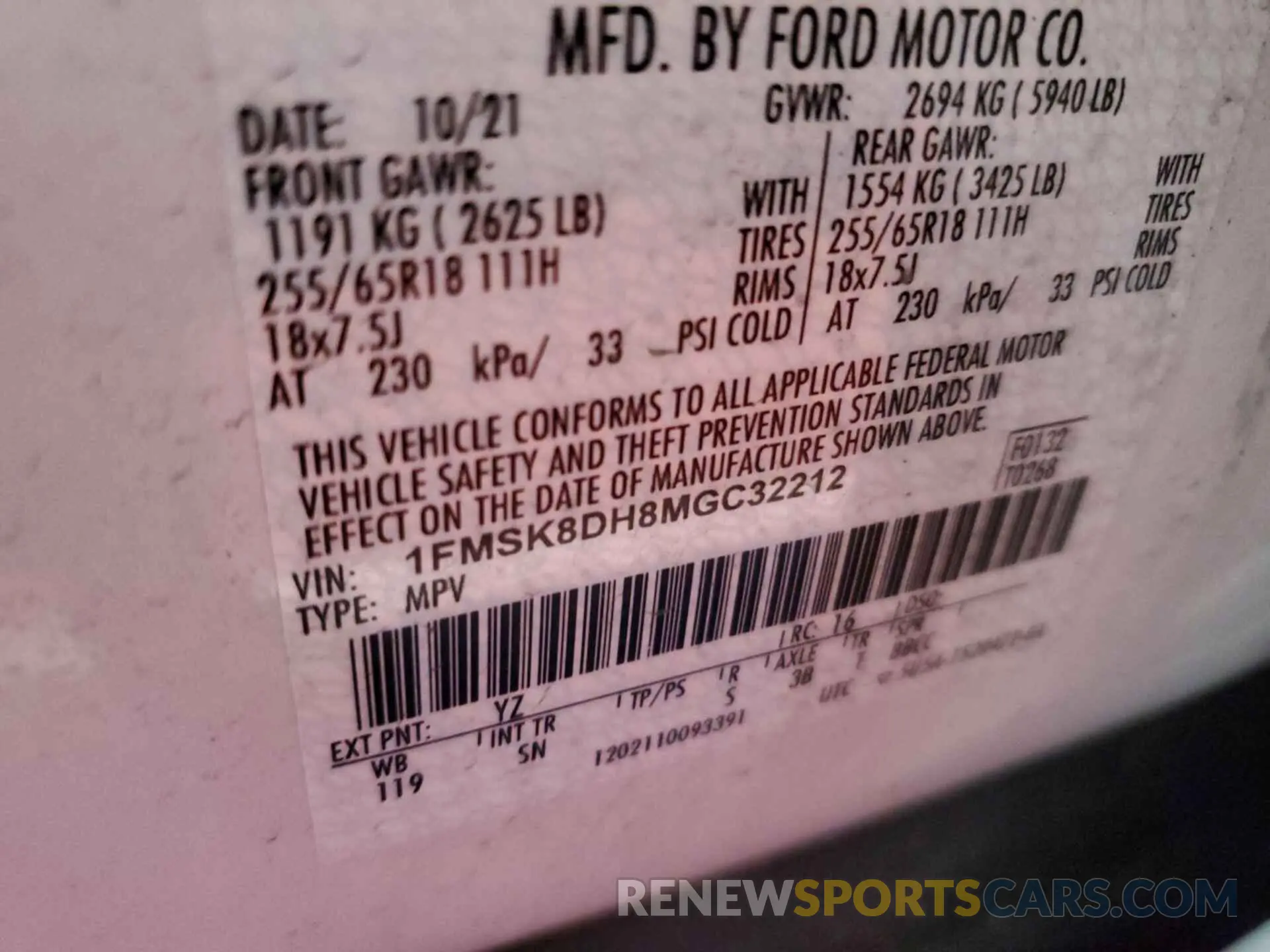6 fotografías del automóvil dañado 1FMSK8DH8MGC32212 FORD EXPLORER 2021