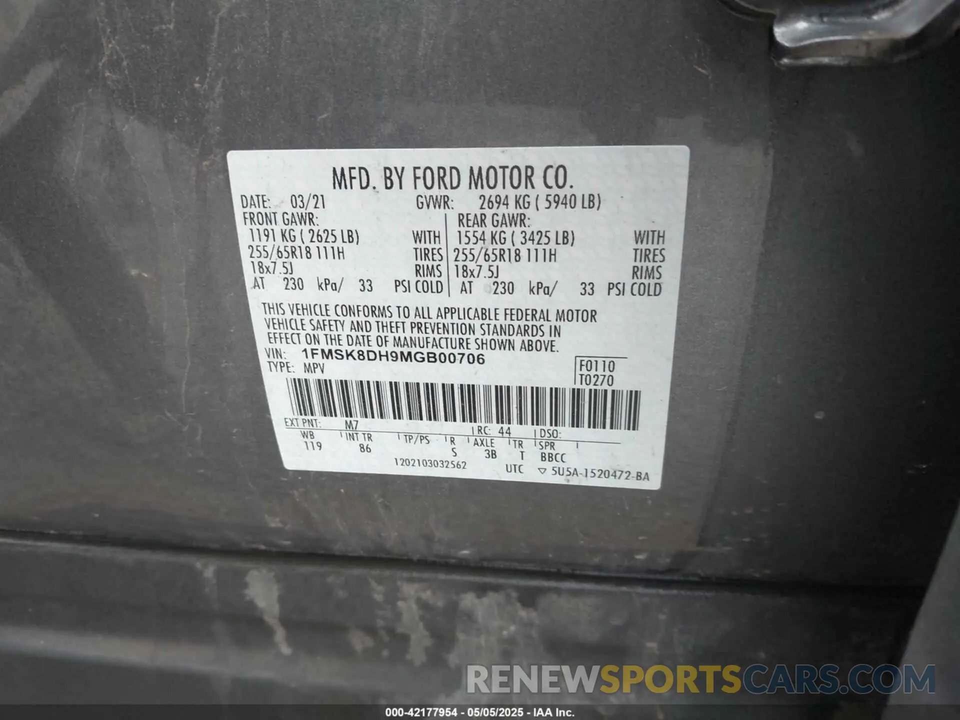 9 fotografías del automóvil dañado 1FMSK8DH9MGB00706 FORD EXPLORER 2021