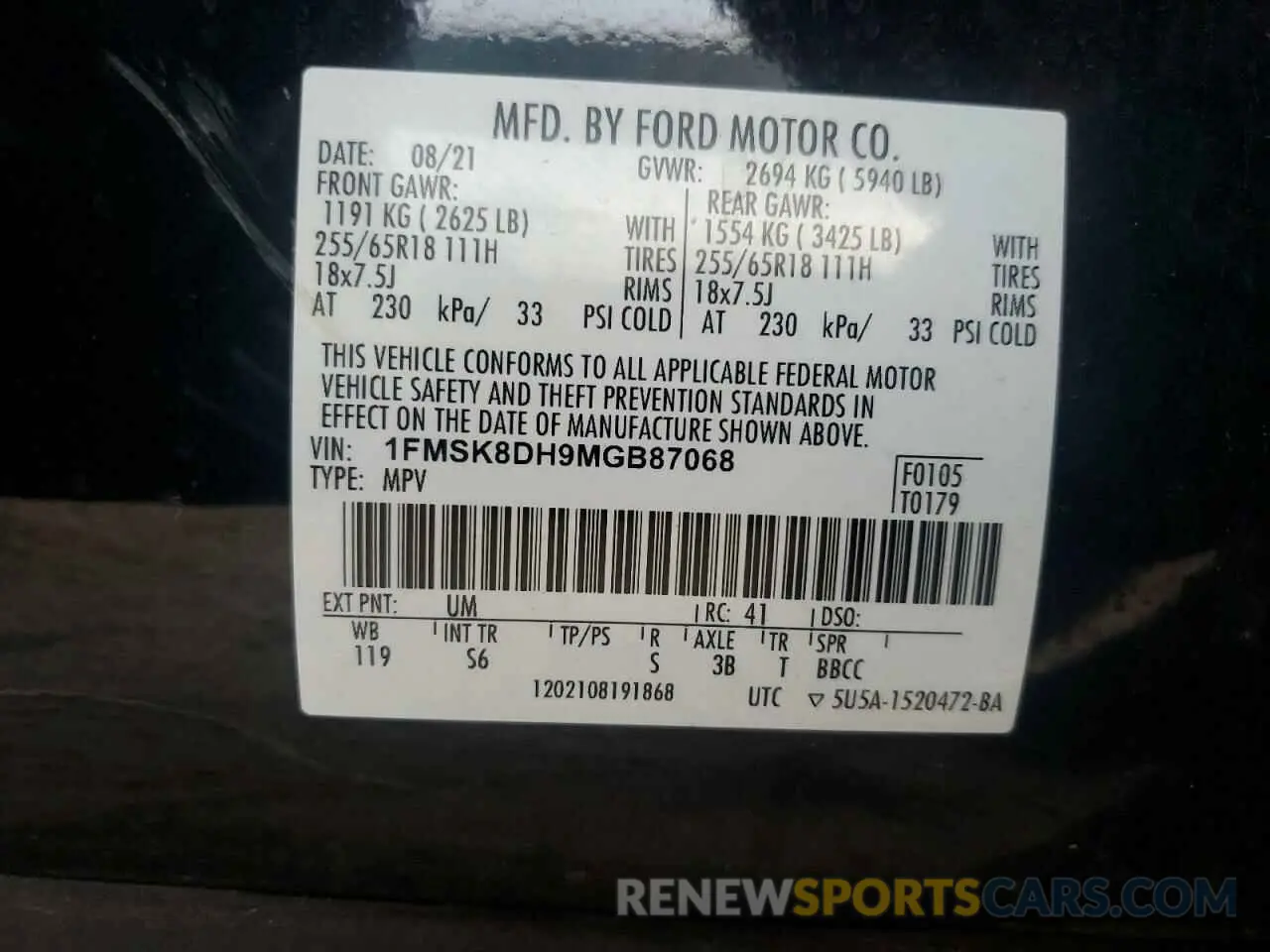 13 fotografías del automóvil dañado 1FMSK8DH9MGB87068 FORD EXPLORER 2021