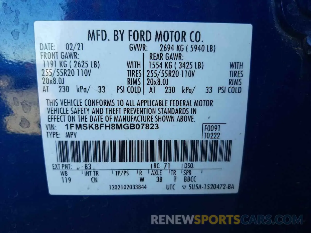 13 fotografías del automóvil dañado 1FMSK8FH8MGB07823 FORD EXPLORER 2021