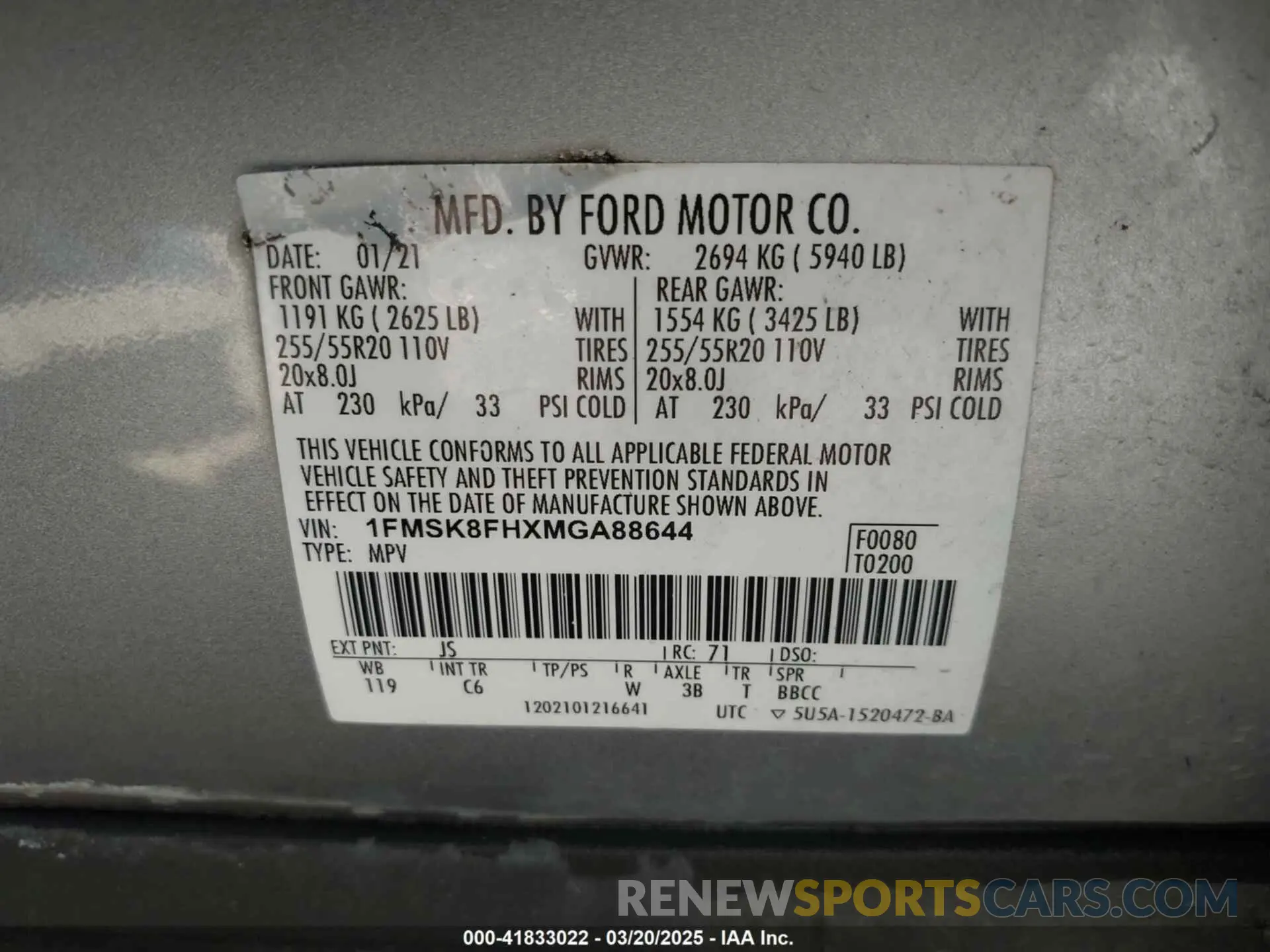 9 fotografías del automóvil dañado 1FMSK8FHXMGA88644 FORD EXPLORER 2021