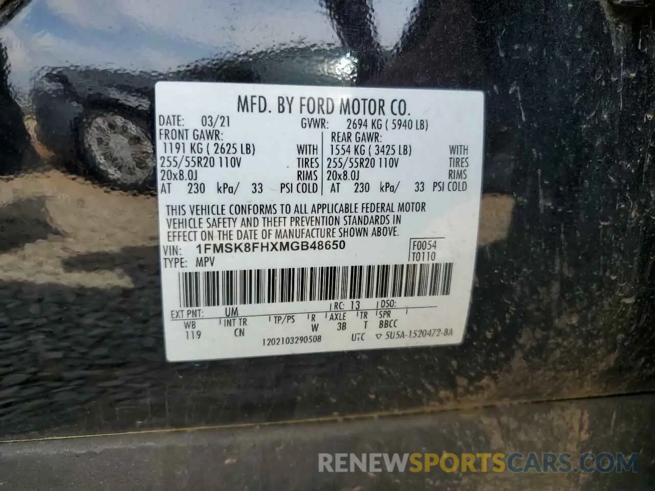 14 fotografías del automóvil dañado 1FMSK8FHXMGB48650 FORD EXPLORER 2021