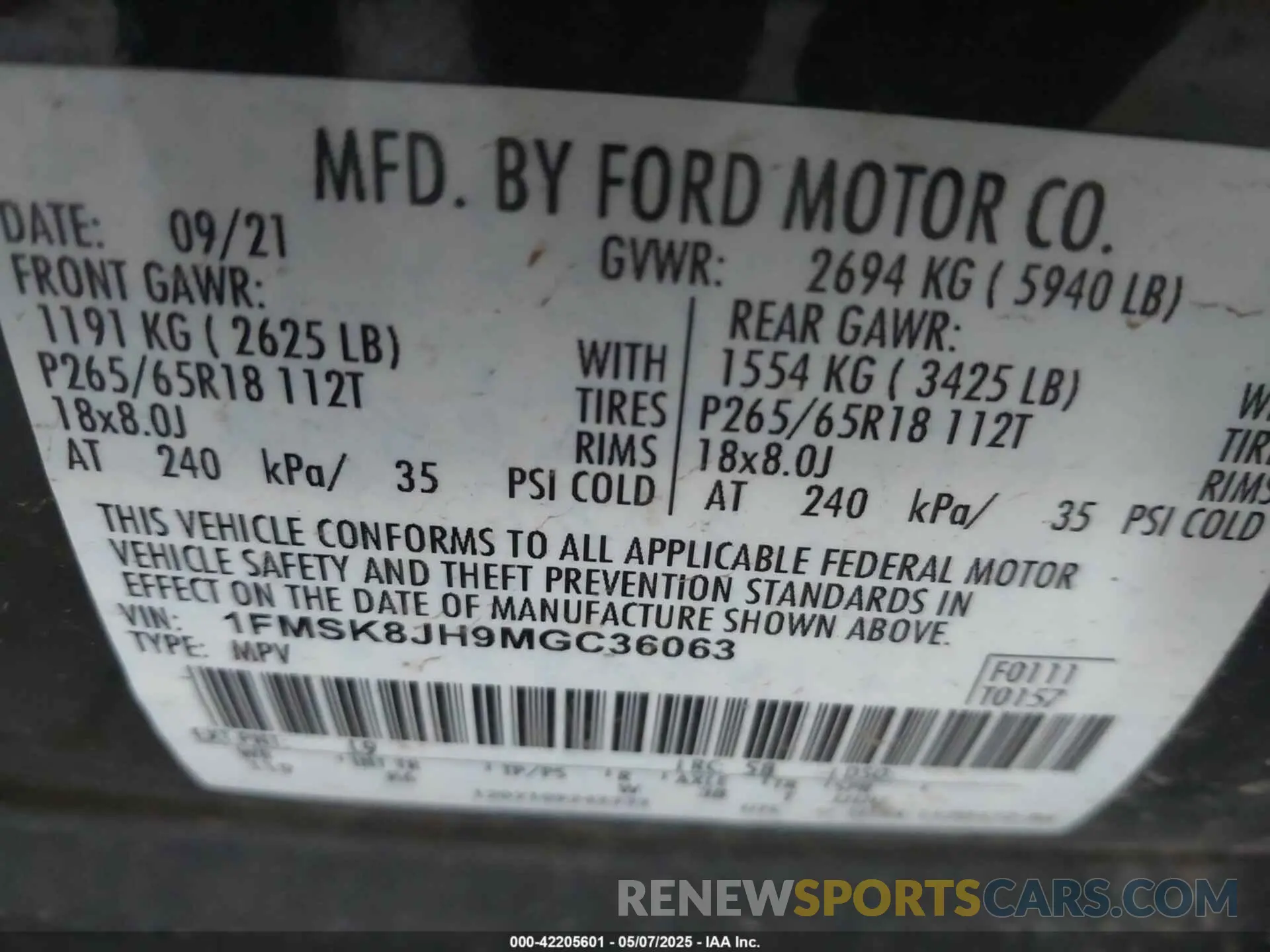 9 fotografías del automóvil dañado 1FMSK8JH9MGC36063 FORD EXPLORER 2021