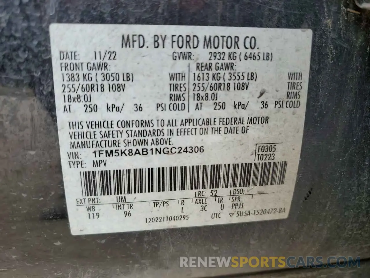12 fotografías del automóvil dañado 1FM5K8AB1NGC24306 FORD EXPLORER 2022