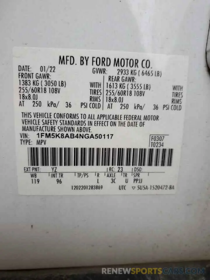 13 fotografías del automóvil dañado 1FM5K8AB4NGA50117 FORD EXPLORER 2022