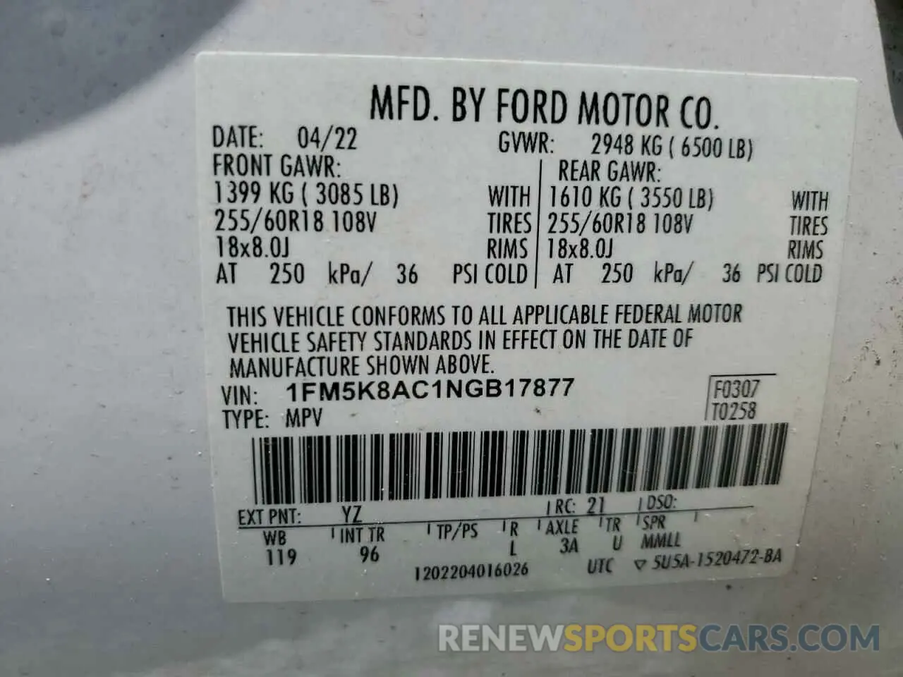 13 fotografías del automóvil dañado 1FM5K8AC1NGB17877 FORD EXPLORER 2022