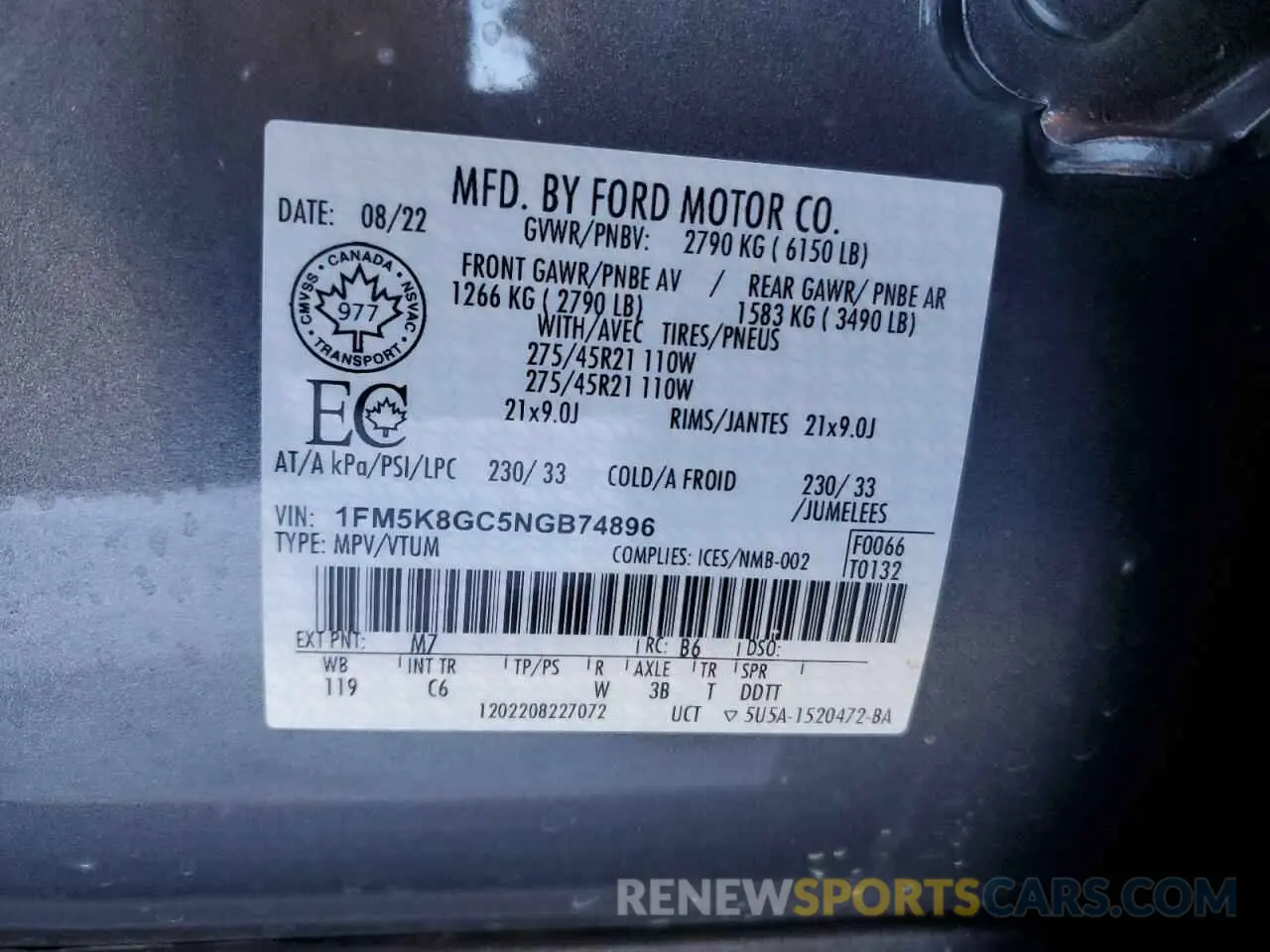 14 fotografías del automóvil dañado 1FM5K8GC5NGB74896 FORD EXPLORER 2022