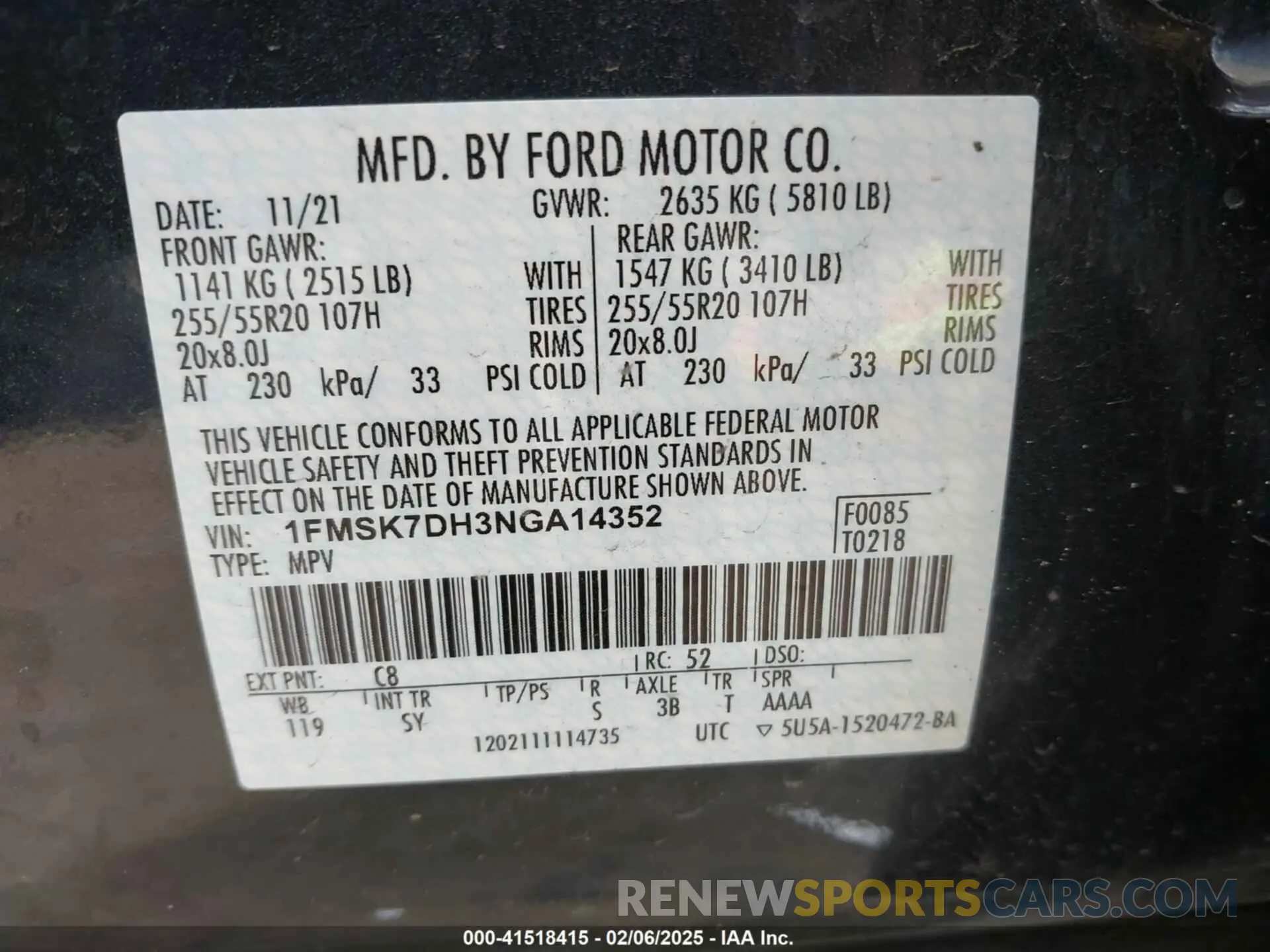 9 fotografías del automóvil dañado 1FMSK7DH3NGA14352 FORD EXPLORER 2022