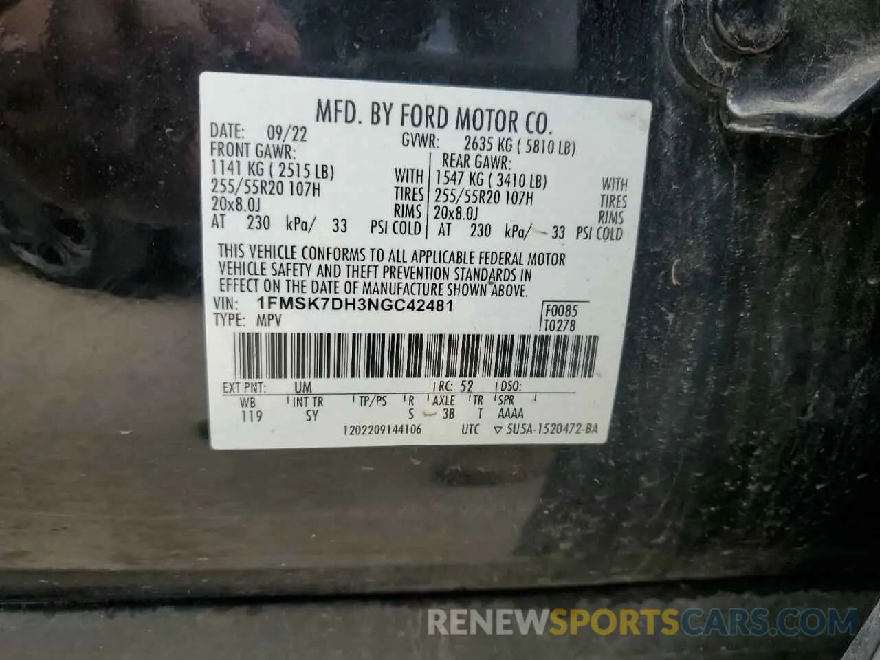 14 fotografías del automóvil dañado 1FMSK7DH3NGC42481 FORD EXPLORER 2022