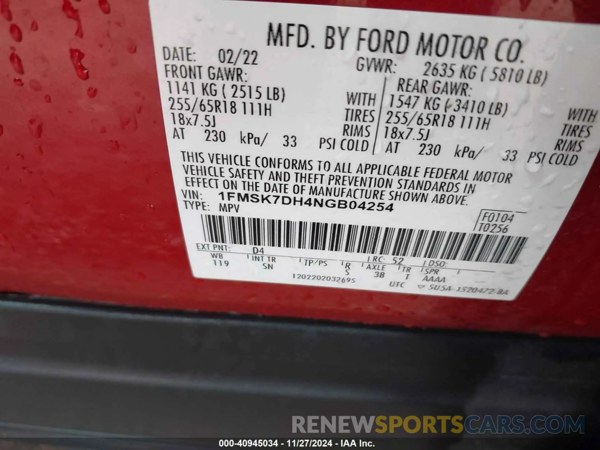 9 fotografías del automóvil dañado 1FMSK7DH4NGB04254 FORD EXPLORER 2022