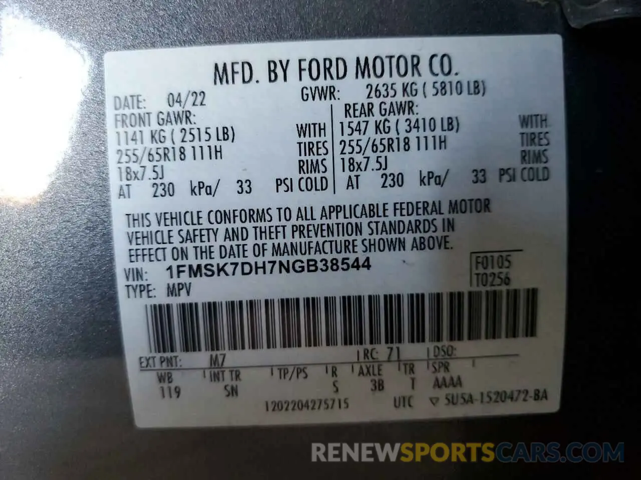 15 fotografías del automóvil dañado 1FMSK7DH7NGB38544 FORD EXPLORER 2022