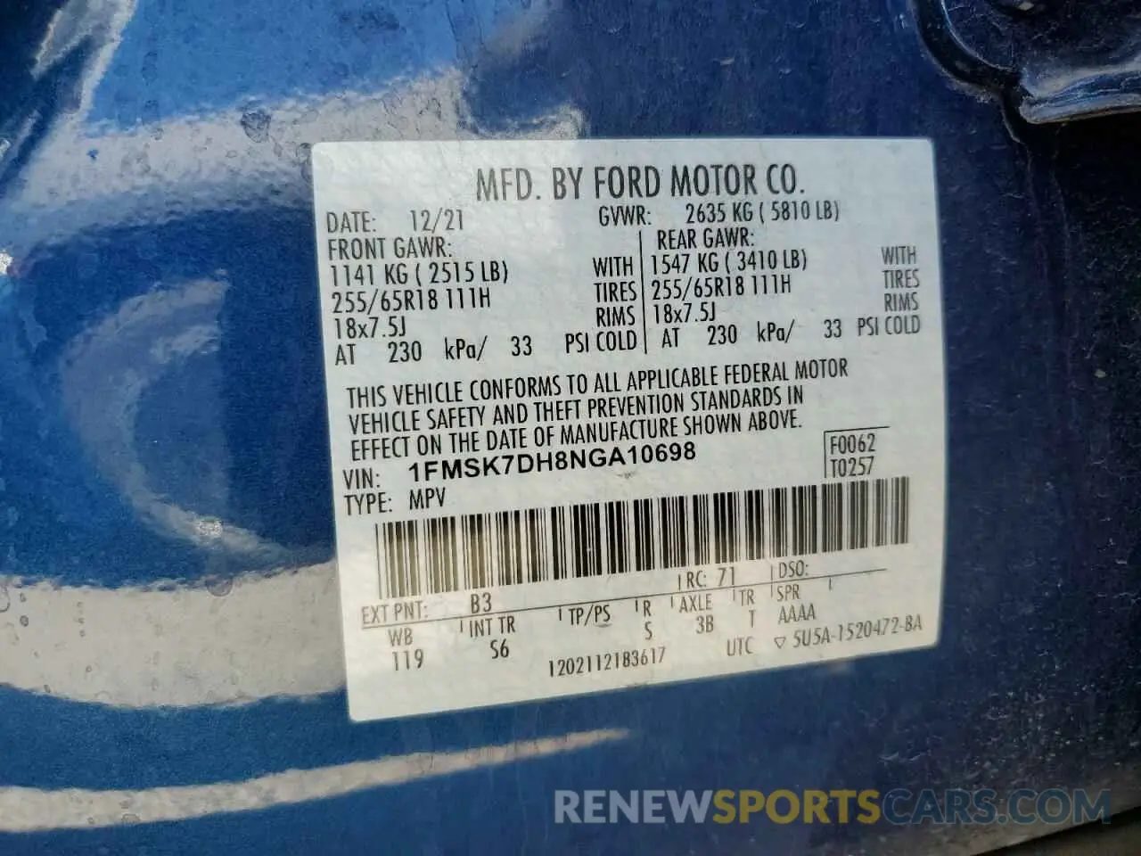 13 fotografías del automóvil dañado 1FMSK7DH8NGA10698 FORD EXPLORER 2022