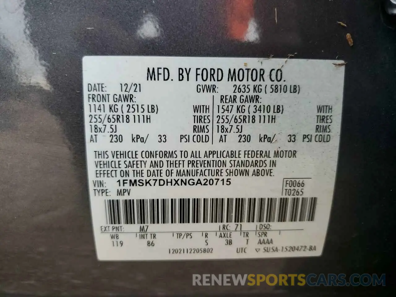 14 fotografías del automóvil dañado 1FMSK7DHXNGA20715 FORD EXPLORER 2022