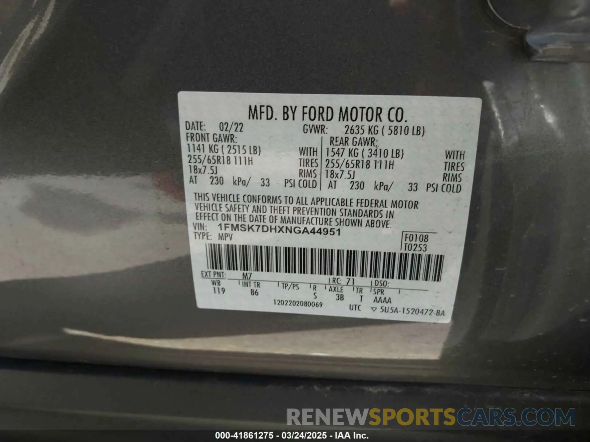 9 fotografías del automóvil dañado 1FMSK7DHXNGA44951 FORD EXPLORER 2022
