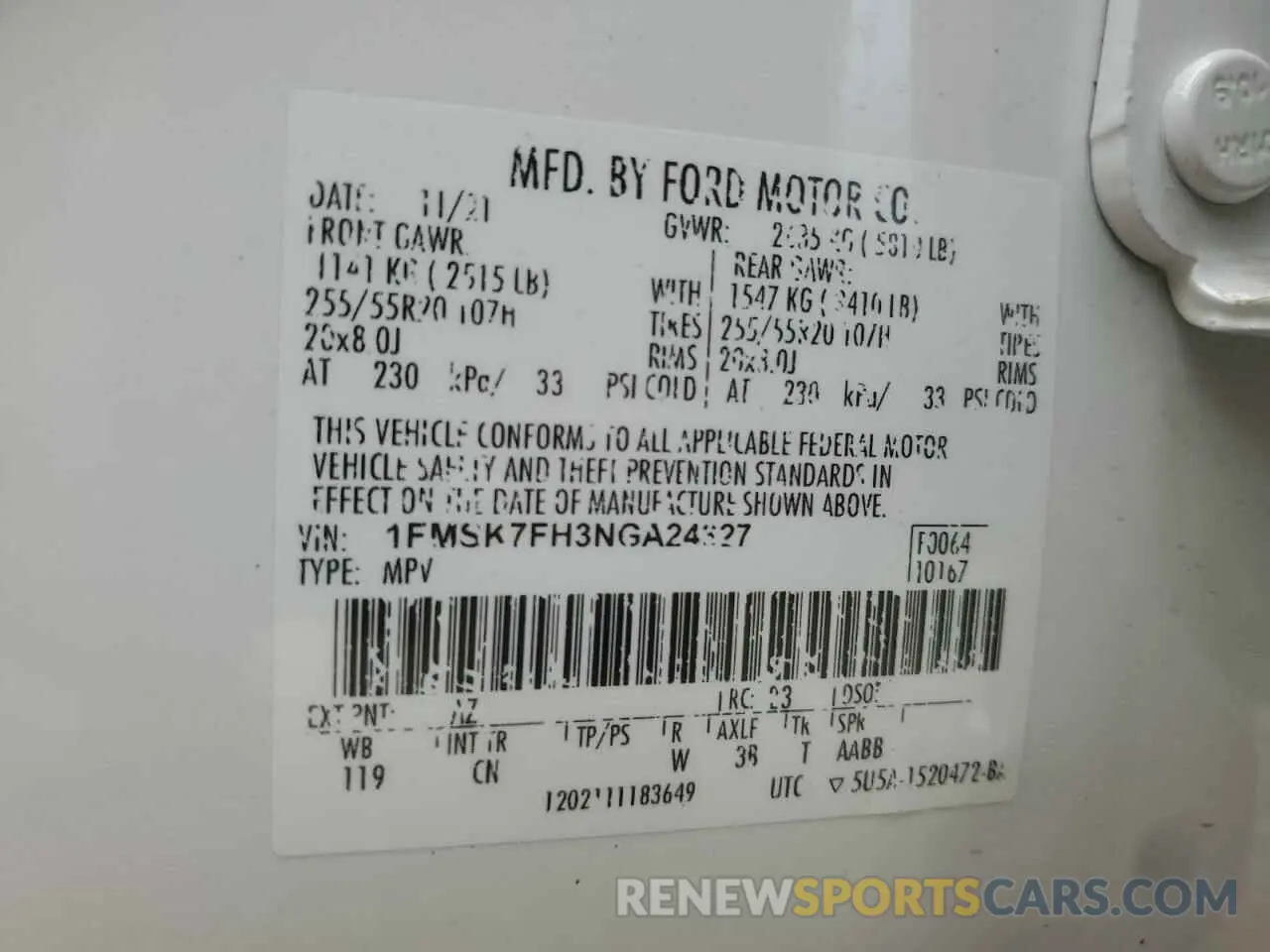 14 fotografías del automóvil dañado 1FMSK7FH3NGA24327 FORD EXPLORER 2022