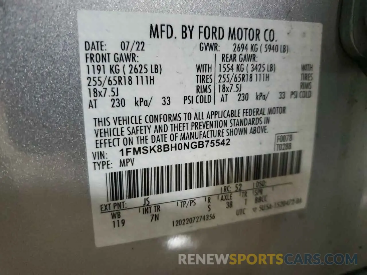 14 fotografías del automóvil dañado 1FMSK8BH0NGB75542 FORD EXPLORER 2022