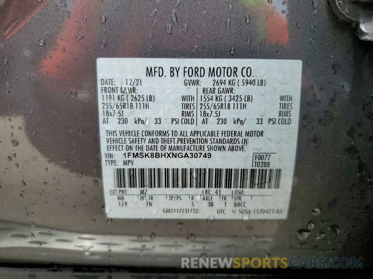 14 fotografías del automóvil dañado 1FMSK8BHXNGA30749 FORD EXPLORER 2022