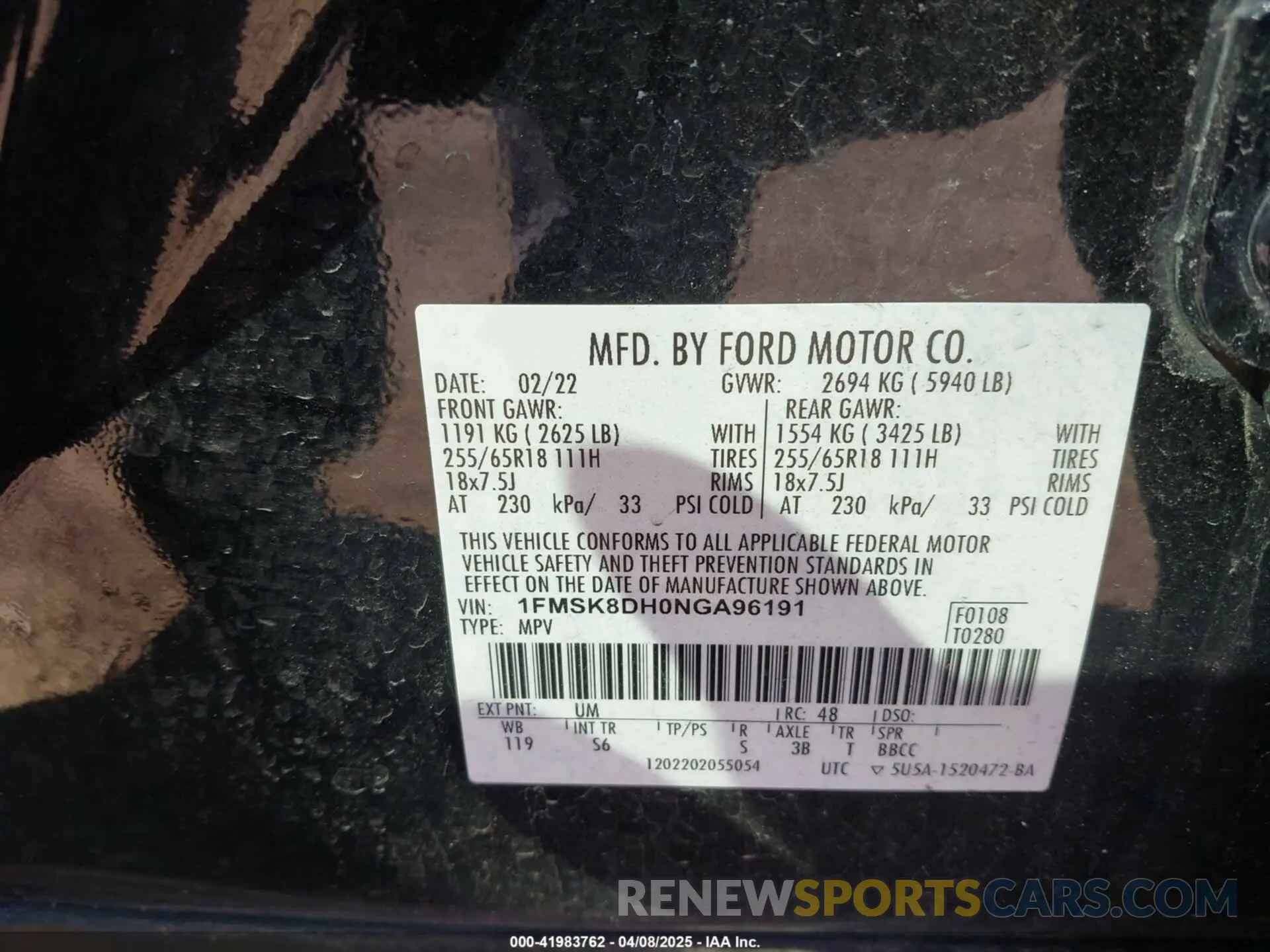 9 fotografías del automóvil dañado 1FMSK8DH0NGA96191 FORD EXPLORER 2022