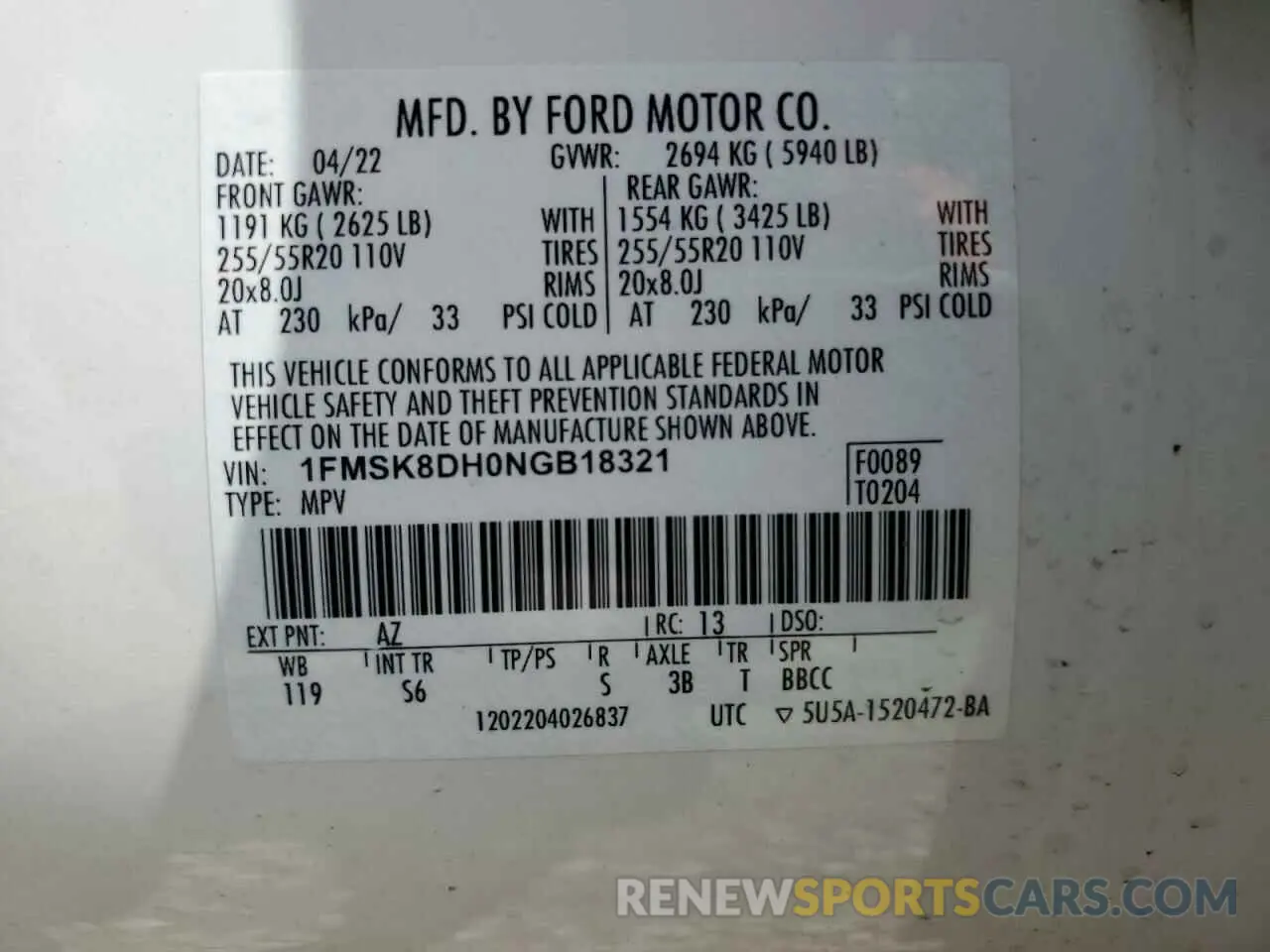 13 fotografías del automóvil dañado 1FMSK8DH0NGB18321 FORD EXPLORER 2022