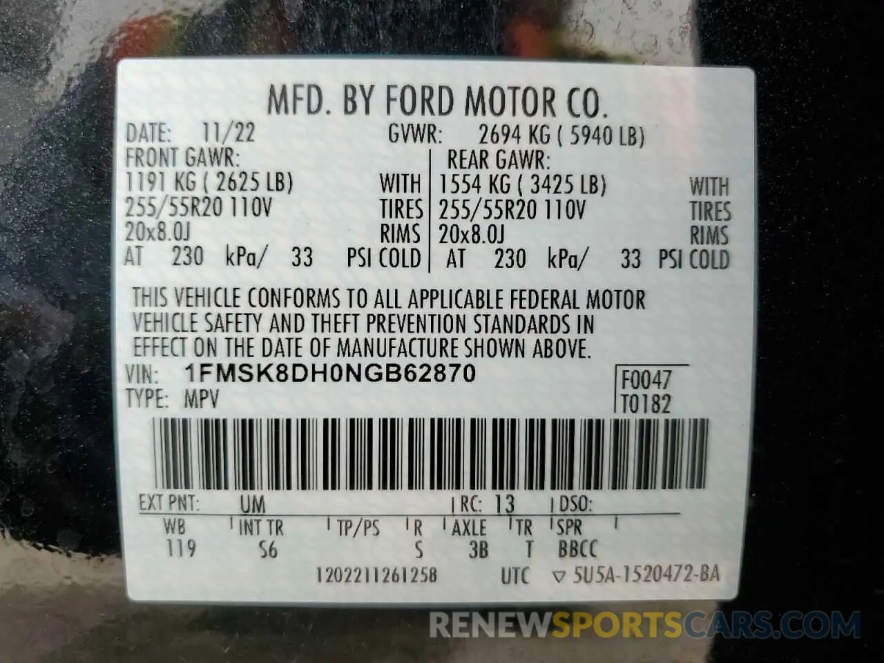 13 fotografías del automóvil dañado 1FMSK8DH0NGB62870 FORD EXPLORER 2022