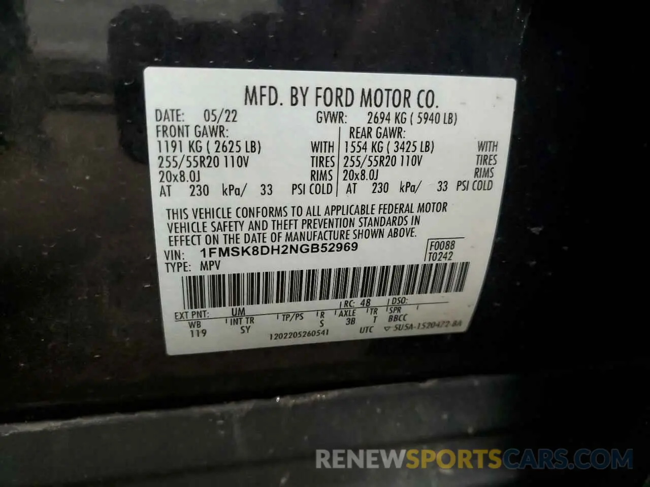 15 fotografías del automóvil dañado 1FMSK8DH2NGB52969 FORD EXPLORER 2022