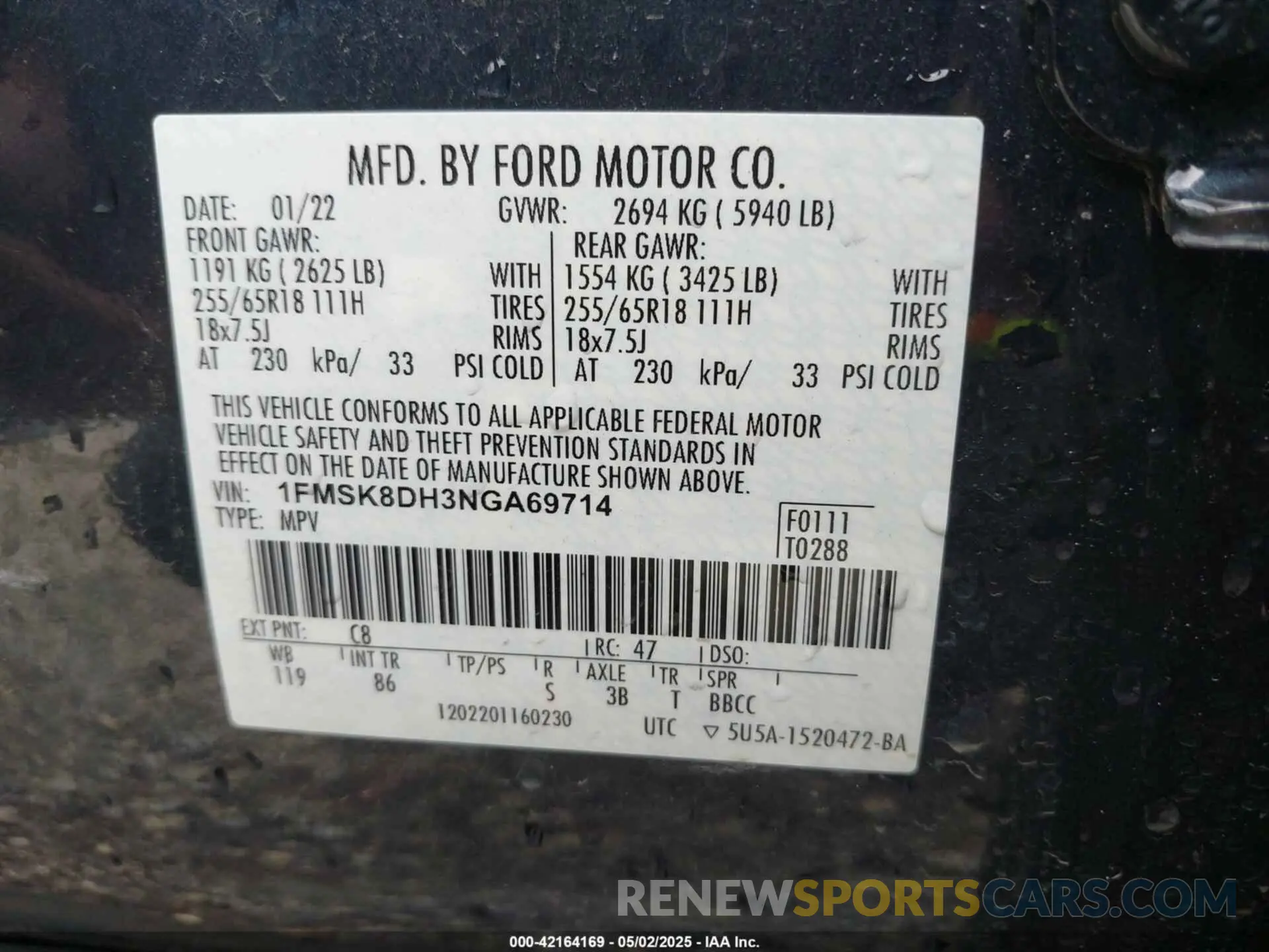 9 fotografías del automóvil dañado 1FMSK8DH3NGA69714 FORD EXPLORER 2022