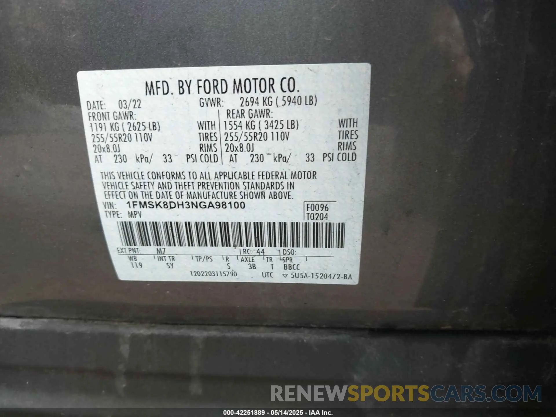 9 fotografías del automóvil dañado 1FMSK8DH3NGA98100 FORD EXPLORER 2022