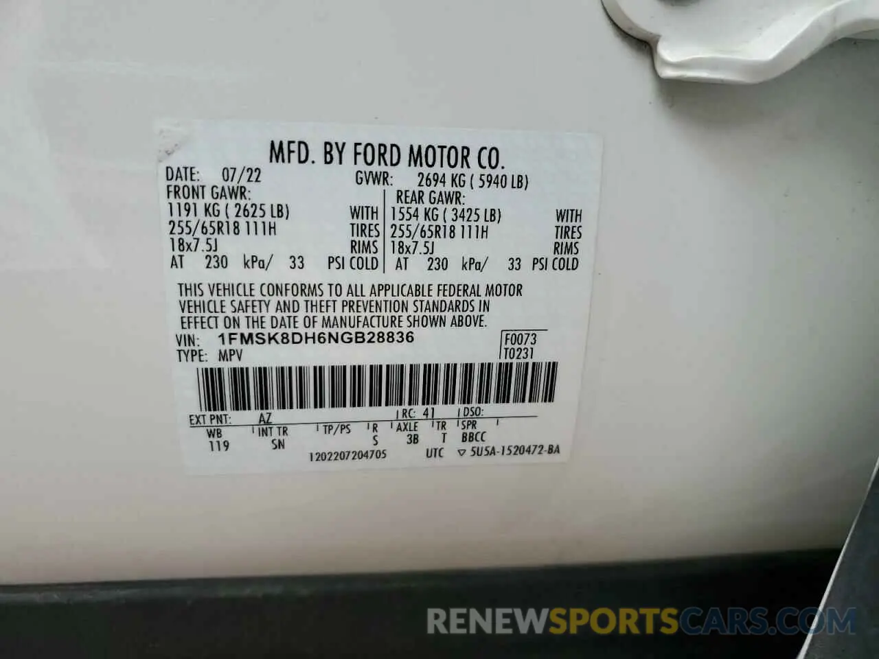 13 fotografías del automóvil dañado 1FMSK8DH6NGB28836 FORD EXPLORER 2022