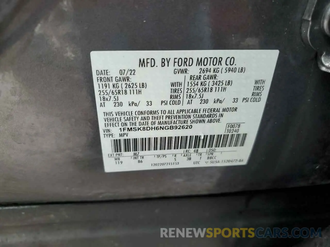 14 fotografías del automóvil dañado 1FMSK8DH6NGB92620 FORD EXPLORER 2022